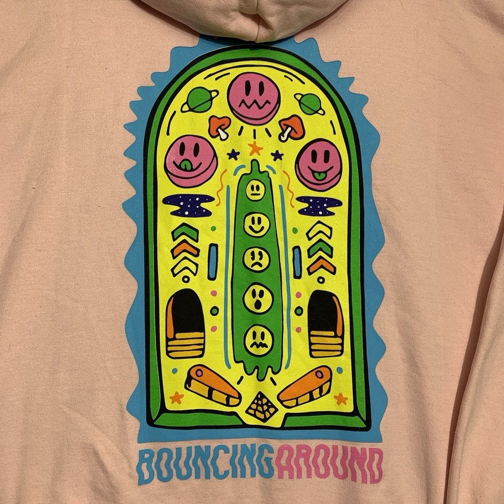 ALAB Bouncing Around Hoodie Mens XXL Pink Trippy Pinball Graphic Sweatshirt - Picture 7 of 7